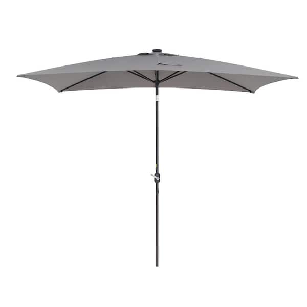Unbranded 10 ft. x 6.5 ft. Steel Outdoor Solar LED Lighted Patio Market Umbrella with Tilt Adjustment and Crank Lift in Gray Color