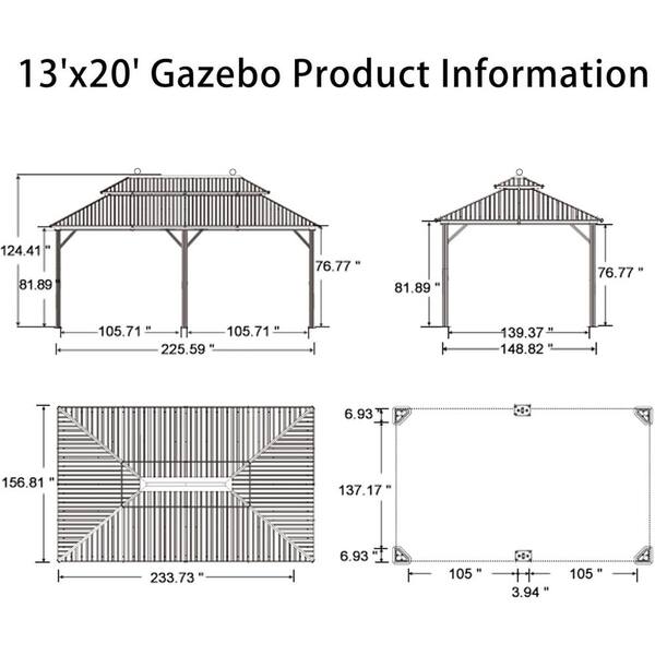 PURPLE LEAF 13 ft. x 20 ft. Bronze Patio Outdoor Gazebo for