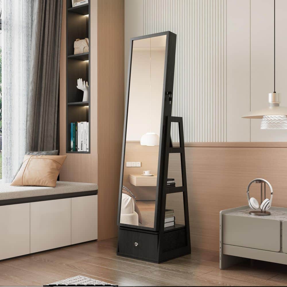 Seafuloy Black 15.8 in. W x 65 in. H Rectangle 360° Rotating Wood