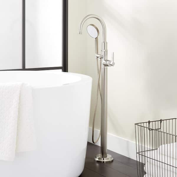 SIGNATURE HARDWARE Greyfield Single-Handle Freestanding Tub Faucet with Hand Shower in Brushed Nickel