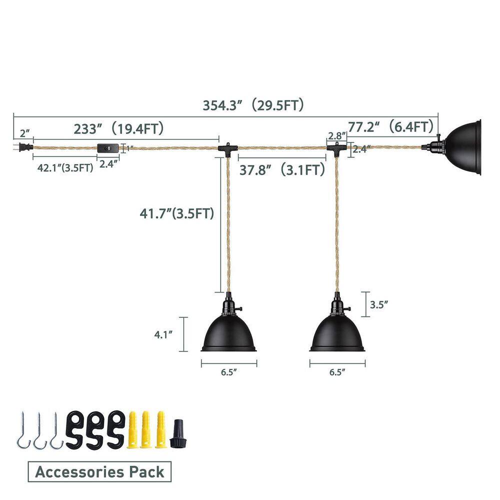 Black Metal Triple Pendant Light with Twisted Hemp Rope