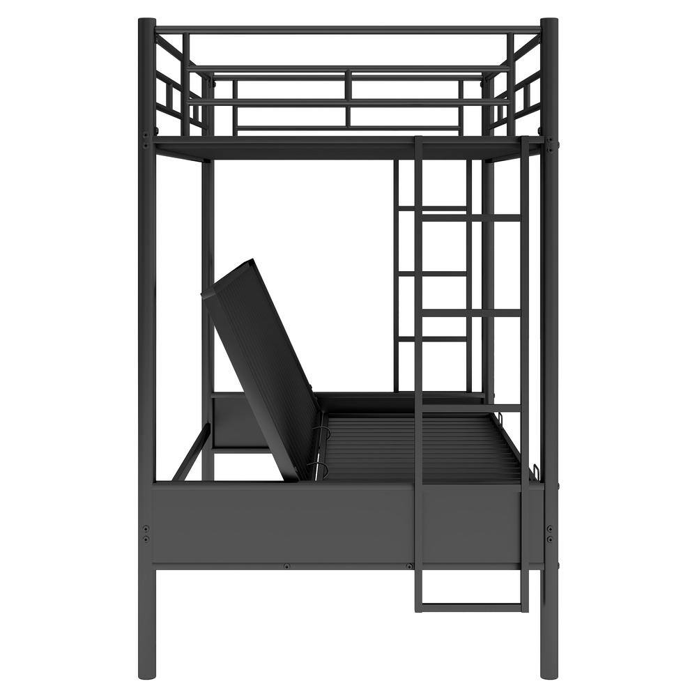 Polibi Black Twin Over Full Metal Bunk Bed showing futon mechanism