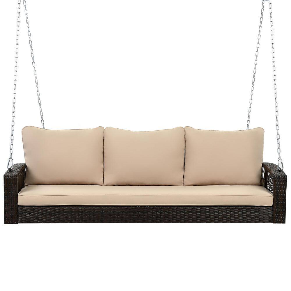 3-Person Brown Wicker Porch Swing with Beige Cushions and Chains price history on PriceWatchPro