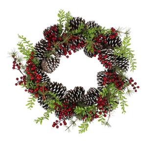 18 in. Unlit Frosted Pine Cones and Berries Artificial Christmas Wreath