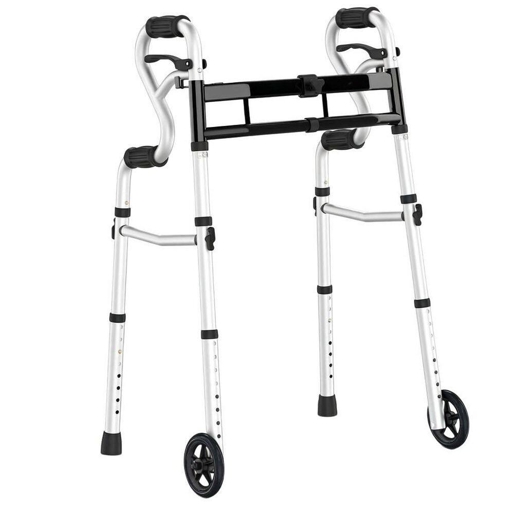 Wudkey 3 in 1 Narrow Folding Black Standard Walker with 5 in. Front ...
