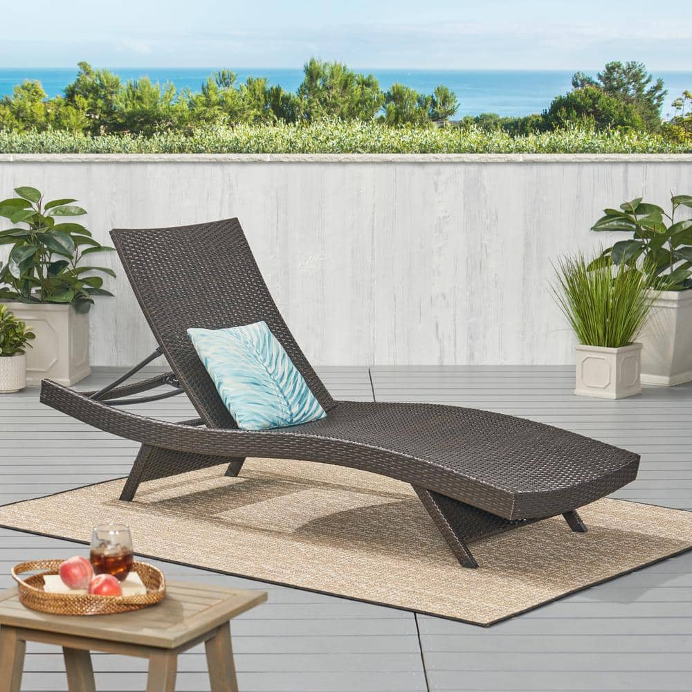 Noble House Heavenly Multi-Brown Faux Rattan Outdoor Chaise Lounge With ...