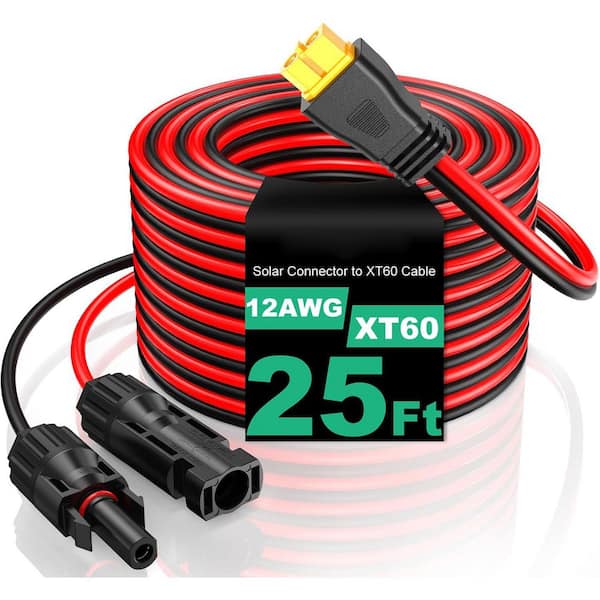 12AWG XT60 Solar Extension Cable 25FT for Portable Power Station with Solar Panel Connector and XT60 Connector
