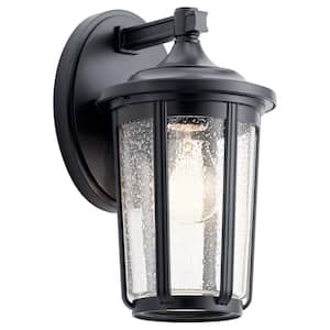 Fairfield 11 in. 1-Light Black Outdoor Hardwired Wall Lantern Sconce with No Bulbs Included (1-Pack)