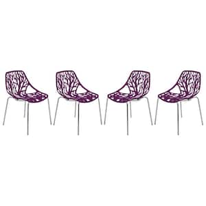 Asbury Modern Stackable Dining Chair With Chromed Metal Legs Set of 4 in Purple