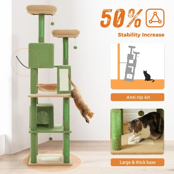 cenadinz 70.9 in Large Cat Tree for Indoor Cats Multi Level Cat Tower Cat Scratching Post in Green Medium to Large Cat CH3AMT0239GN The Home Depot