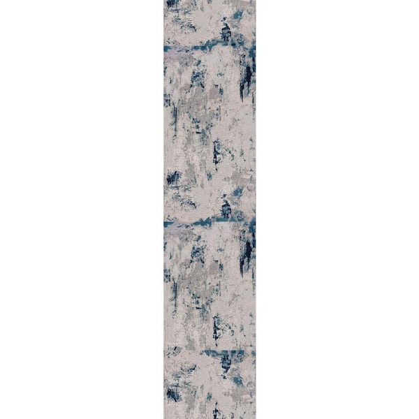 Vogue, Blue Cream, Contemporary 2 ft. x 9 ft. Abstract Indoor Runner Rug