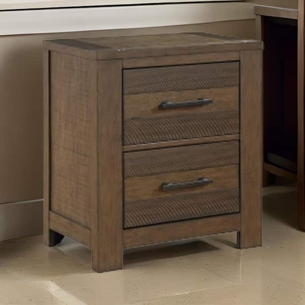 Benjara 26 in. Brown and Black 2-Drawers Wooden Nightstand