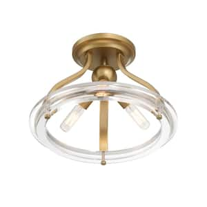 Springmire 13 in. 3-Light Vintage Gold Metal and Acrylic Semi- Flush Mount Ceiling Light