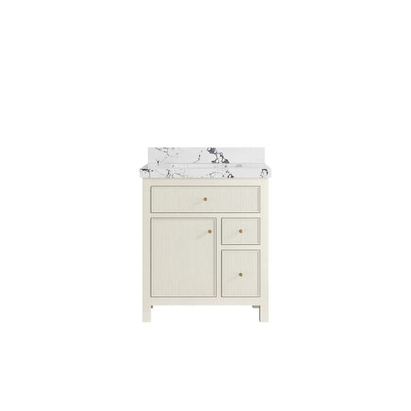 Willow Collections Sonoma 30 in. Single Sink Freestanding Alabaster Bath Vanity with Viola Night Qt. Top Unassembled