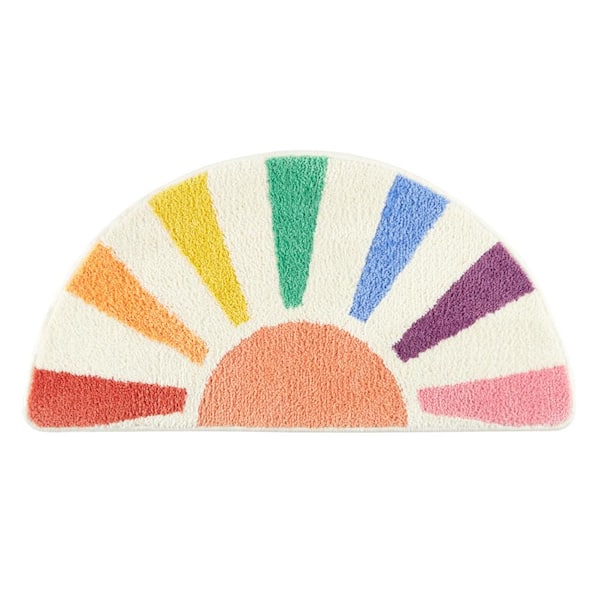 Home Dynamix 32.7 in. x 16.5 in. Hello Sunshine Rainbow Sun, Multicolor Washable Bathmat