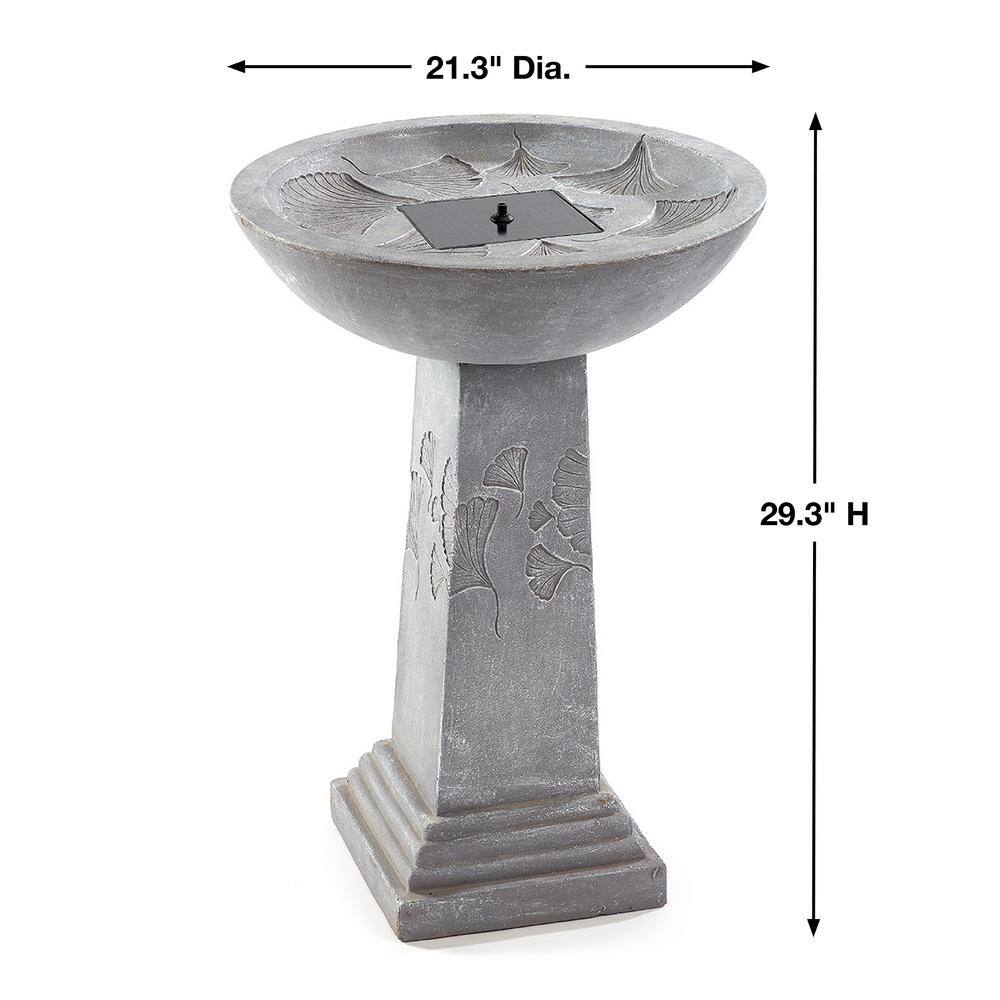 Ginkgo 27" Gray Concrete Solar Birdbath with Remote