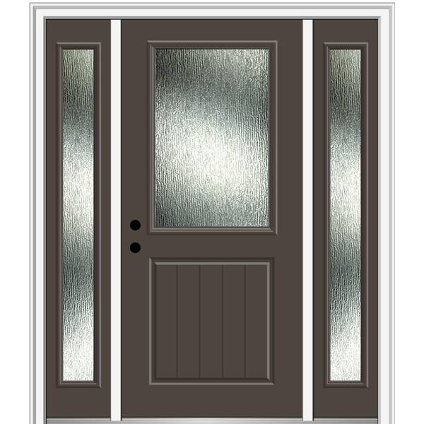 MMI Door 60 in. x 80 in. Right-Hand Inswing Rain Glass Brown Fiberglass Prehung Front Door on 4-9/16 in. Frame