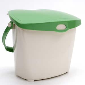 White Countertop Compost Crock Canister Lid metal Handle Heavy Ribbed  Stoneware