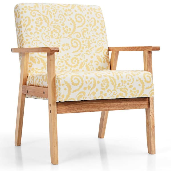 Clihome Modern Accent Chair with Rubber Wood Frame and Lumbar Pillow
