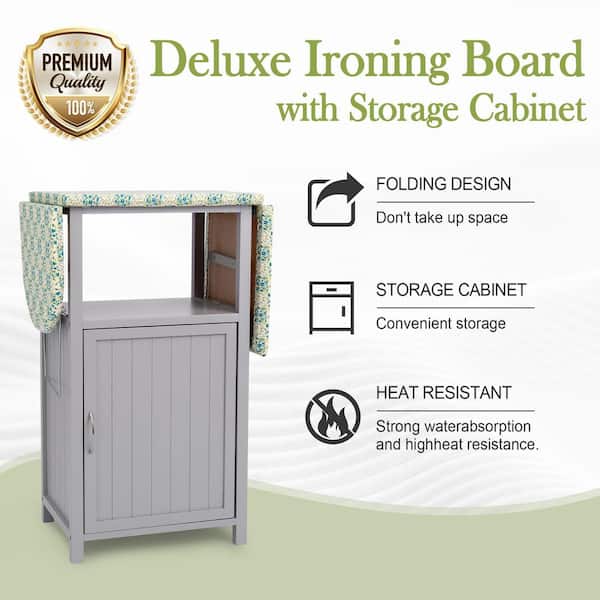 Gray 36.6 in. H Deluxe Wood Ironing Board with Storage Gray 36.6 in. H Deluxe Wood Ironing Board with Storage