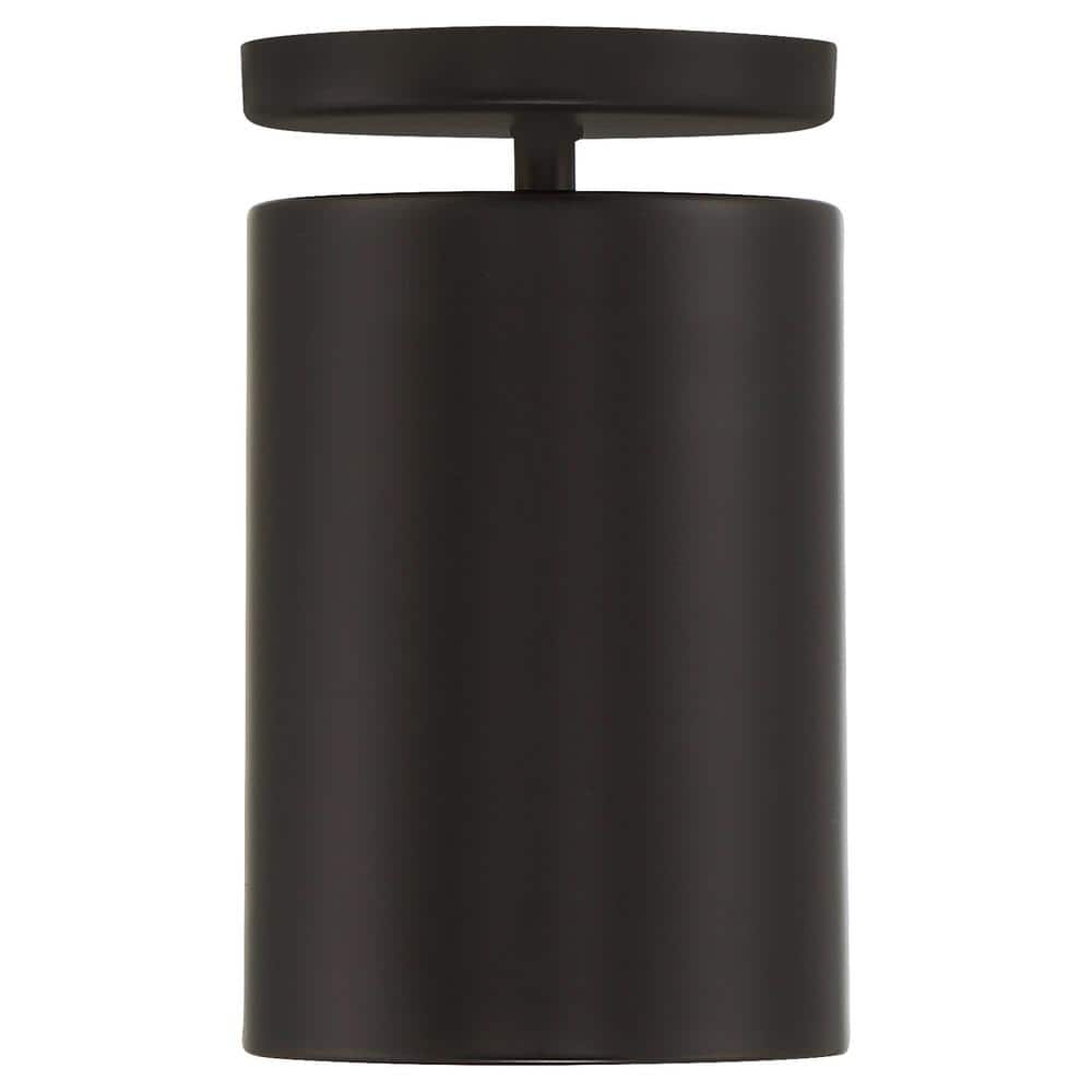 Transitional Matte Black Glass Jar LED Outdoor Flush Mount, 7.75" H