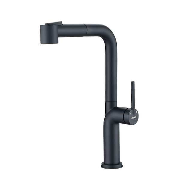 Miscool Single Handle Pull Out Sprayer Kitchen Faucet with Spot Resistant in Matte Black Black