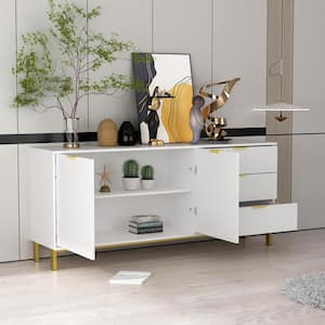 62.9 in. White Wood TV Stand Entertainment Center with Storage Cabinet and 3-Drawers Fits TV's up to 70 in.