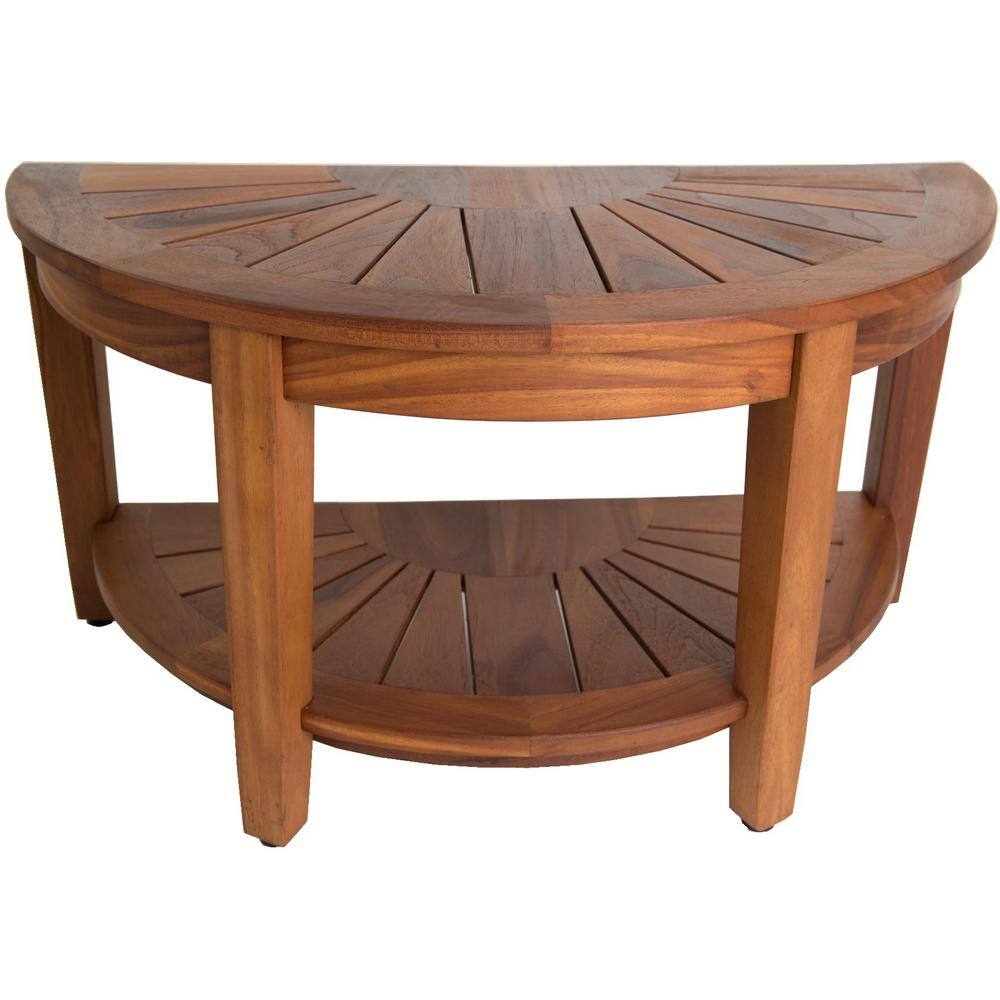 Half-Moon Teak Wood Shower Bench with Shelf