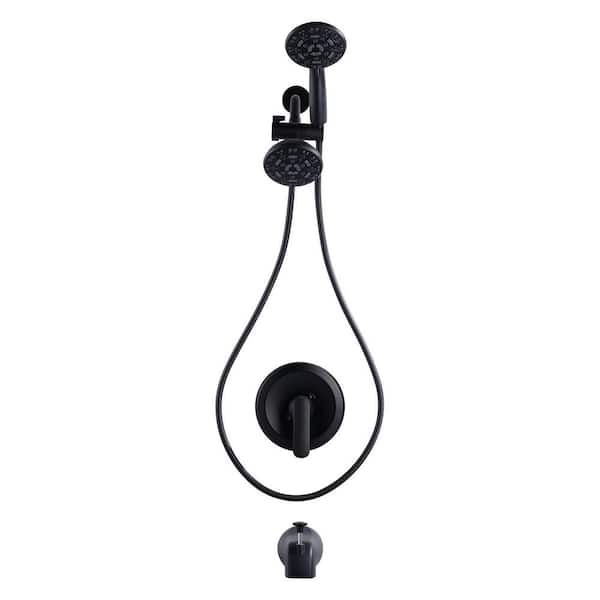 Single Handle 7-Spray Tub and Shower Faucet 1.8 GPM Double Shower Head and Brass Rough-In Valve Included in Matte Black