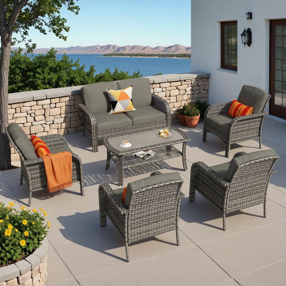Missisi Gray 6-Piece Wicker Patio Conversation Seating Set with Black Cushions price history on PriceWatchPro