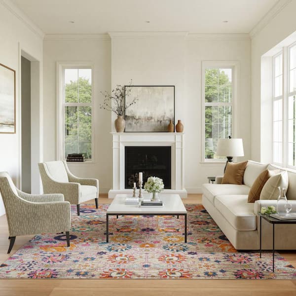 Passion Silver 9 ft. x 12 ft. Floral Transitional Area Rug