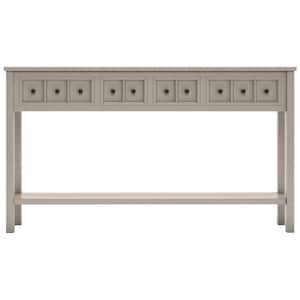 60 in. Gray Wash Standard Rectangle Wood Console Table with 4-Storage Drawers and Bottom Shelf