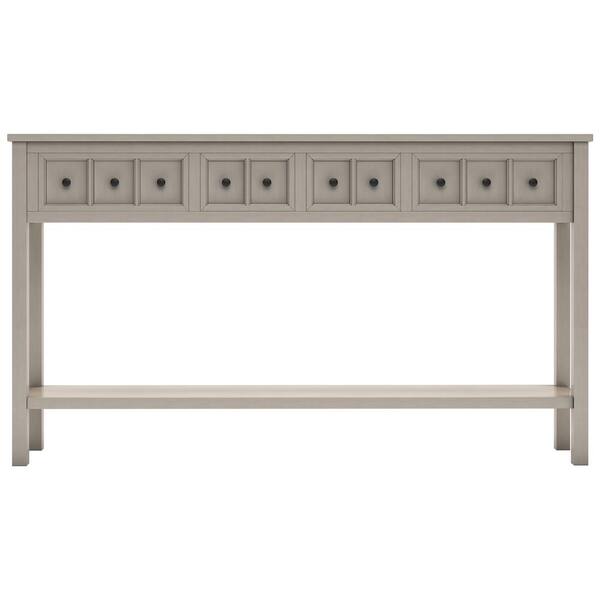 Z-joyee 60 in. Gray Wash Standard Rectangle Wood Console Table with 4-Storage Drawers and Bottom Shelf