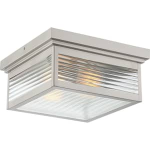 Gardner 2-Light Stainless Steel Flush Mount with Clear Ribbed Glass