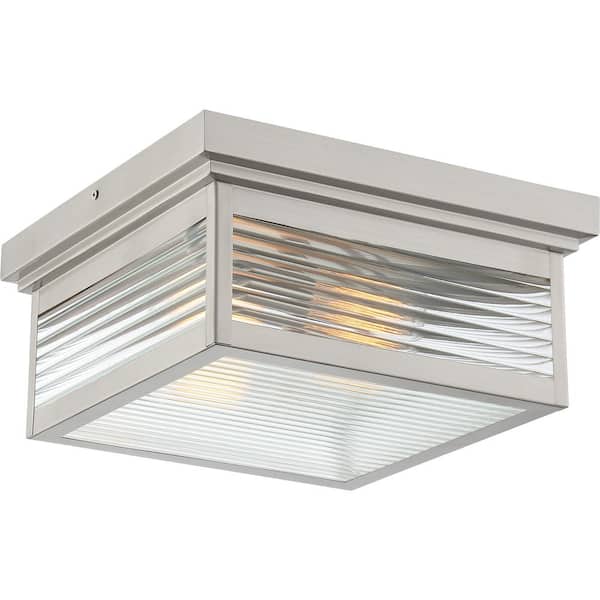 Quoizel Gardner 2-Light Stainless Steel Flush Mount with Clear Ribbed Glass