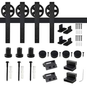 4 ft. /48 in. Frosted Black Sliding Barn Door Track and Hardware Kit for Double Doors with Non-Routed Floor Guide