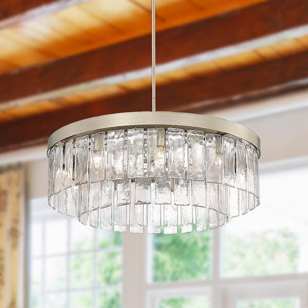 Golden Lighting - Ciara 9-Light White Gold and Hammered Water Glass Chandelier for Living Room with No Bulbs Included