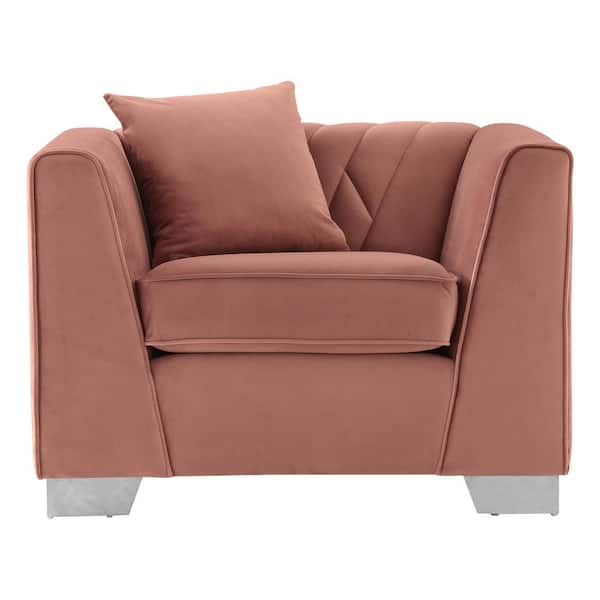Armen Living Cambridge Blush Velvet Contemporary Chair in Brushed Stainless Steel