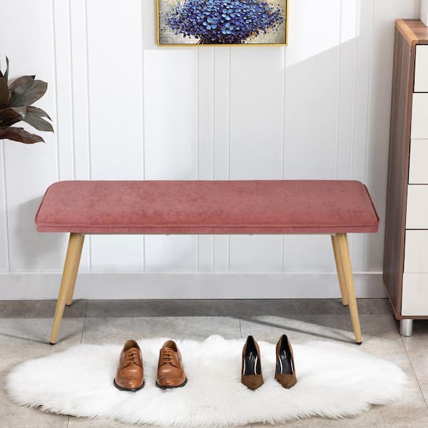 Homy Casa Nuhu Cora Fabric Upholstered Oak Metal Legs Bench 18.3 in. H x 45.3 in. W x 15.3 in. D