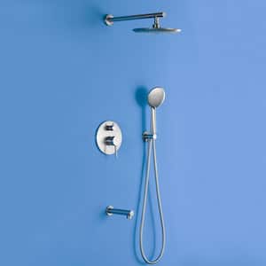 5-Spray Single Handle Wall Mount 9.5 in. Handheld Shower Head Shower Faucet 1.8 GPM Rain Shower Faucet in Brushed Nickel