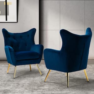 Jacob Golden Leg Navy Wingback Chair with Tufted Back (Set of 2)