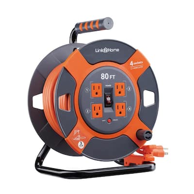 80 ft. 14/3 Extension Cord Storage Reel with 4 Grounded Outlets and Surge Protector