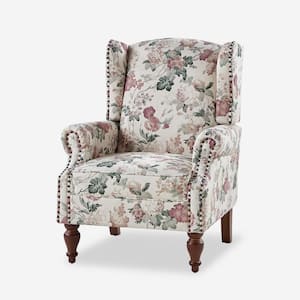 Gille Traditional Upholstered Wingback Accent Chair with Spindle Legs-FLORAL