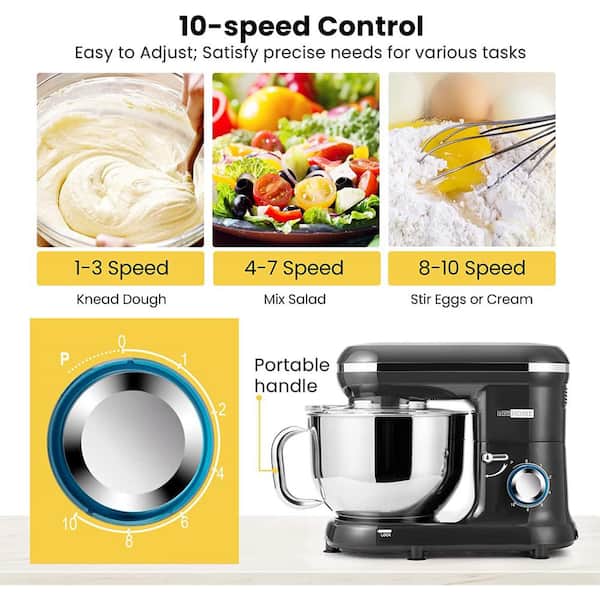 Kitchen in the box Stand Mixer, 4.5QT+5QT Two bowls Electric Food Mixer, 10  Speeds 3-IN-1 Kitchen Mixer for Daily Use with Egg Whisk,Dough Hook,Flat