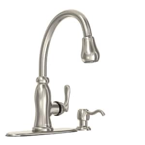 Pavilion Single-Handle Pull-Down Kitchen Faucet with TurboSpray and FastMount and Soap Dispenser in Stainless Steel