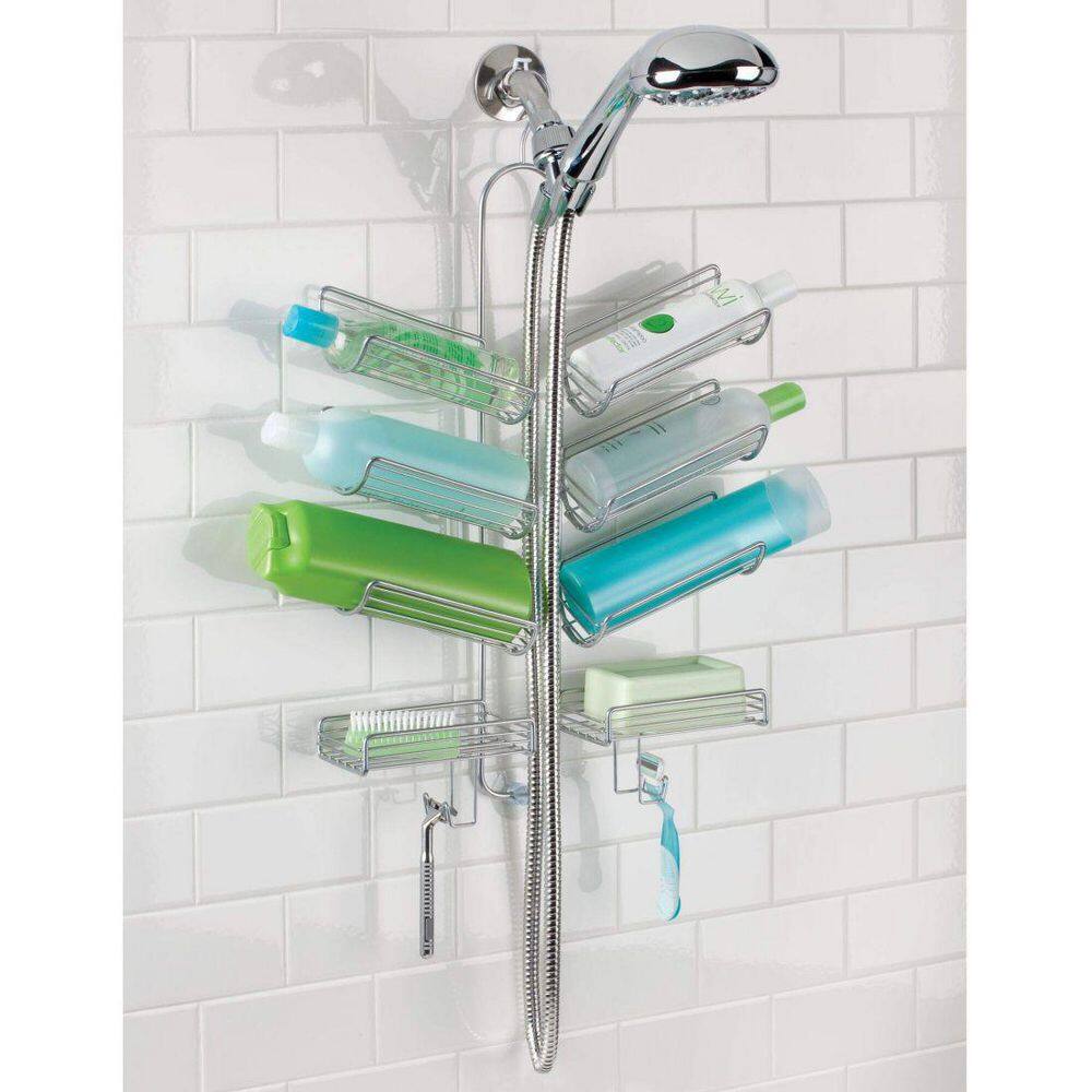 Silver Steel Hanging Shower Caddy with Suction Mount