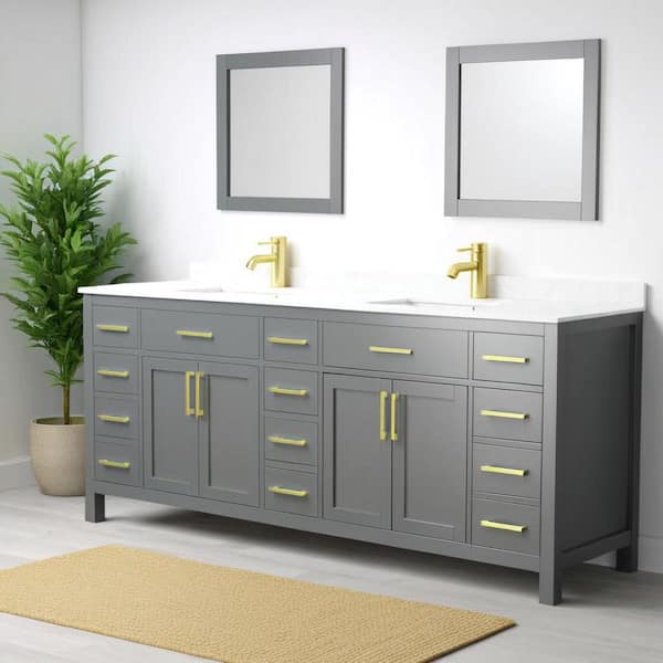Beckett 84 in. W x 22 in. D x 35 in. H Double Sink Bathroom Vanity in Dark Gray with Carrara Cultured Marble Top