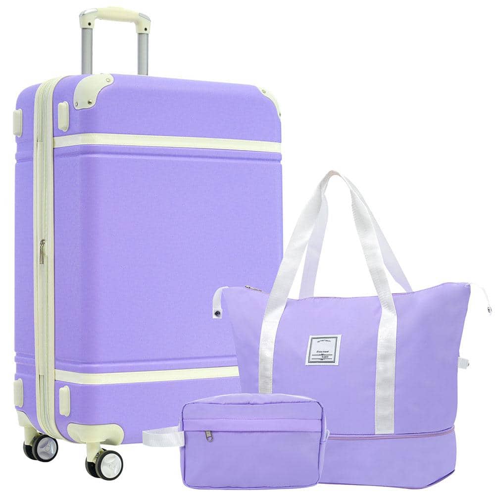 3-Piece Purple Hardshell Luggage Set, Lightweight Durable Suitcase Sets wit