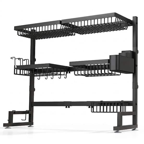 Black Finish Over Sink 3-Tier Expandable Dish Rack Snap-On Design Adjustable Height Length Large Capacity Piece