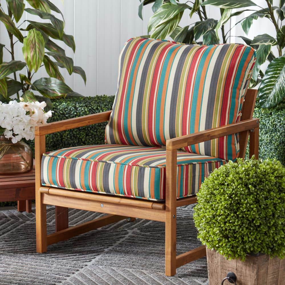 Sunset Stripe Polyester Outdoor Lounge Chair Cushion Set
